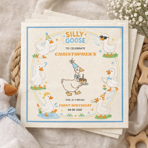 Guardanapo De Papel É UMA Diversão Silly Goose Retro 1º Aniversário Mo