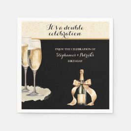 Guardanapo De Papel É uma Dupla Celebração Champagne Preto Aniversário