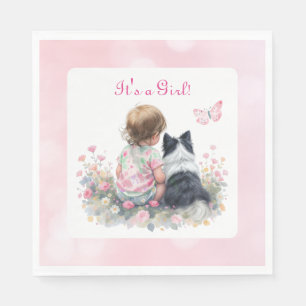 Guardanapo De Papel É uma Menina Chá de Bebê Rosa e Cachorrinho