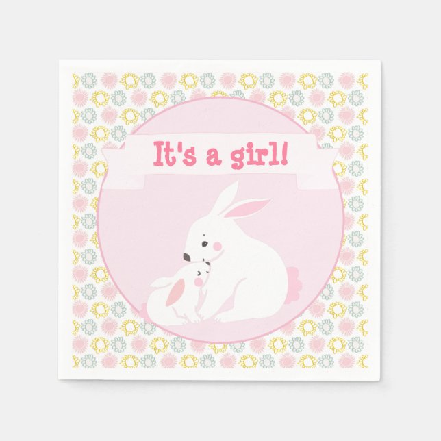 Guardanapo De Papel É uma menina, mãe e Chá de fraldas de coelhinha (Frente)