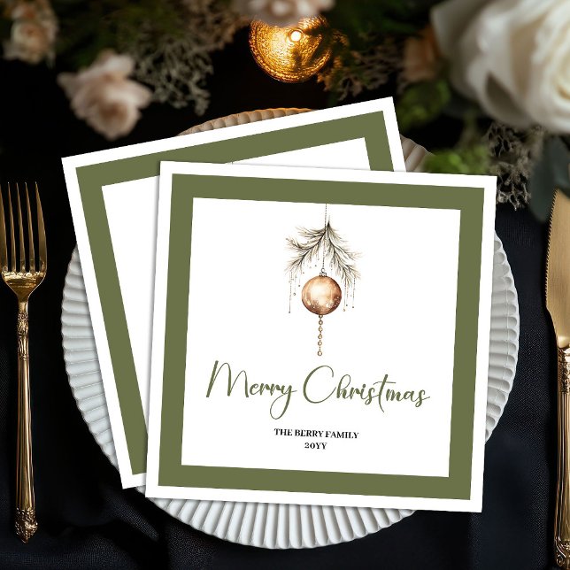 Guardanapo De Papel Earth Tone Christmas Bauble Script Family Napkins (Earth Tone Christmas Bauble Script Family Napkins)