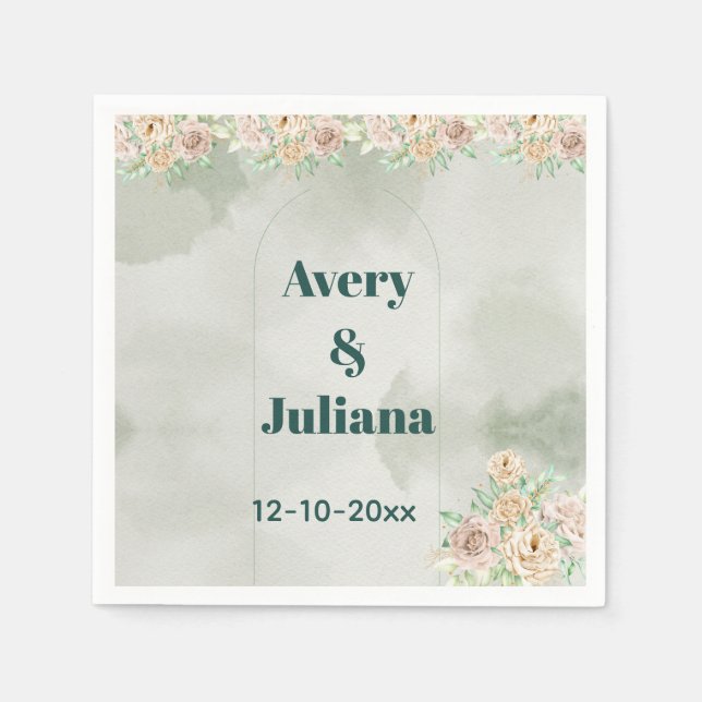 Guardanapo De Papel Earthy Shades Flowers Boho Elegant Sage Green (Frente)