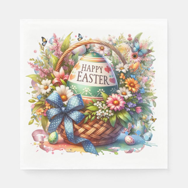 Guardanapo De Papel Easter Basket Eggs & Spring Flowers (Frente)