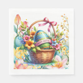 Guardanapo De Papel Easter Basket Eggs & Spring Flowers