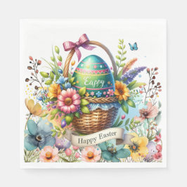 Guardanapo De Papel Easter Basket Eggs & Spring Flowers