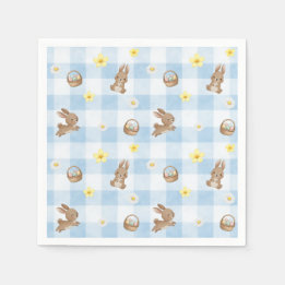 Guardanapo De Papel Easter Bunny Blue Gingham