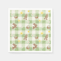 Guardanapo De Papel Easter Bunny Green Gingham