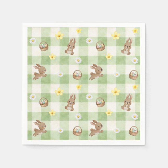 Guardanapo De Papel Easter Bunny Green Gingham (Frente)