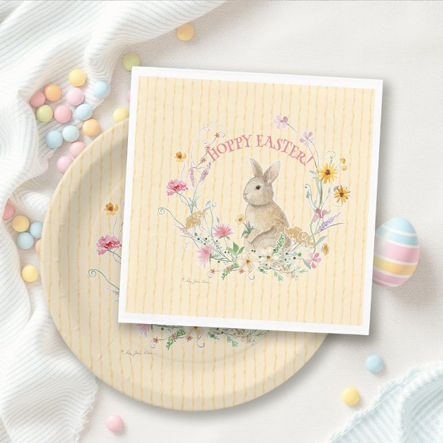 Guardanapo De Papel Easter Bunny Pastel Wildflowers w Yellow Ribbons (Criador carregado)