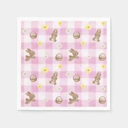 Guardanapo De Papel Easter Bunny Pink Gingham