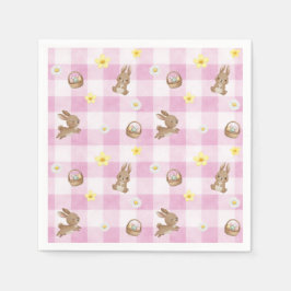 Guardanapo De Papel Easter Bunny Pink Gingham
