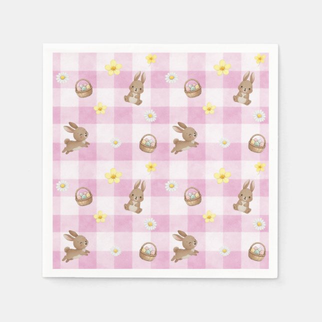 Guardanapo De Papel Easter Bunny Pink Gingham (Frente)