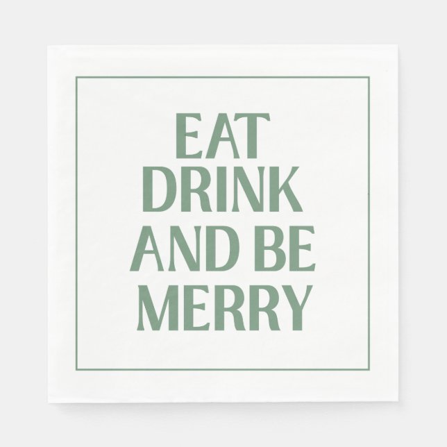 Guardanapo De Papel Eat Drink And Be Merry Christmas Holiday Green (Frente)