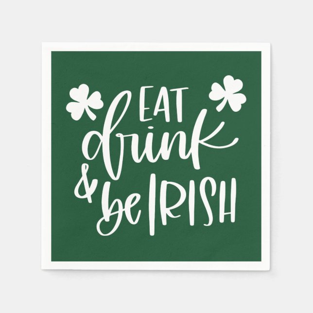 Guardanapo De Papel Eat Drink Be Irish Green Text  Design Party (Frente)