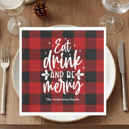 Guardanapo De Papel Eat Drink & Be Merry Red Buffalo Plaid Christmas 