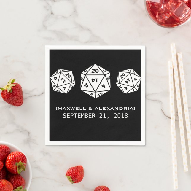 Guardanapo De Papel Ebony D20 Dice Gamer Wedding Paper Napkins (Insitu)