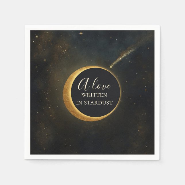 Guardanapo De Papel Eclipse de Poeira Estelar Dourada Casamento Celest (Frente)