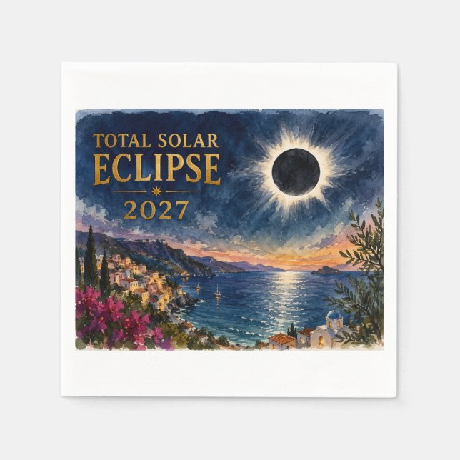Guardanapo De Papel Eclipse Total do Sol 2027 Mediterrâneo  (Frente)