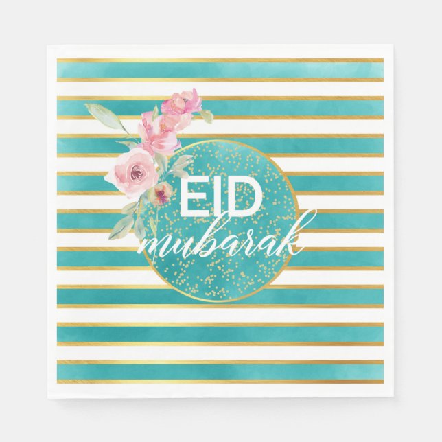 Guardanapo De Papel Eid Teal e Dourado Napkin (Frente)