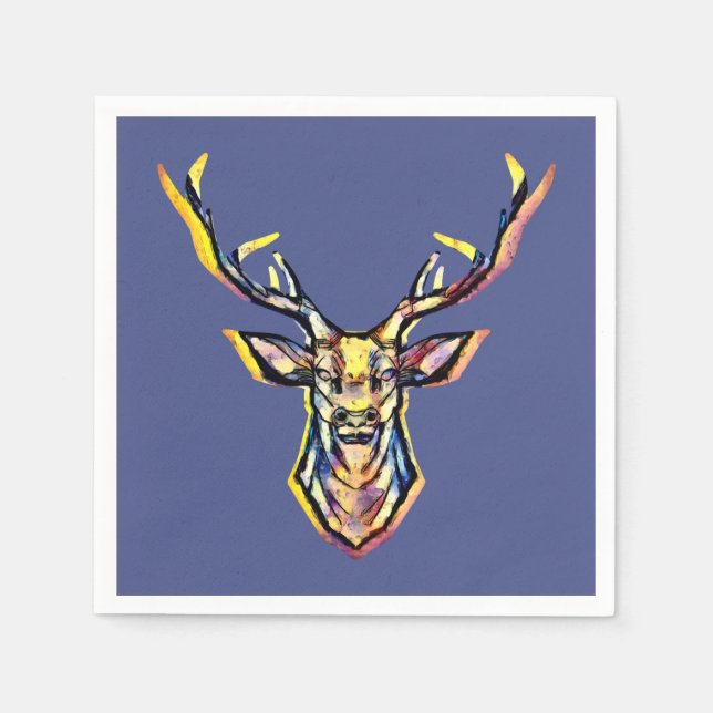 Guardanapo De Papel Ein Hirschkopf als buntes Bild im Aquarell Stil    (Frente)