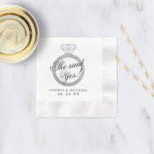 Guardanapo De Papel Ela Disse Sim Anel de Diamante de Prata Casamento