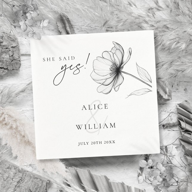Guardanapo De Papel Ela Disse Sim Elegante Festa de Noivado Floral (She Said Yes Elegant Floral Engagement Party Napkins)