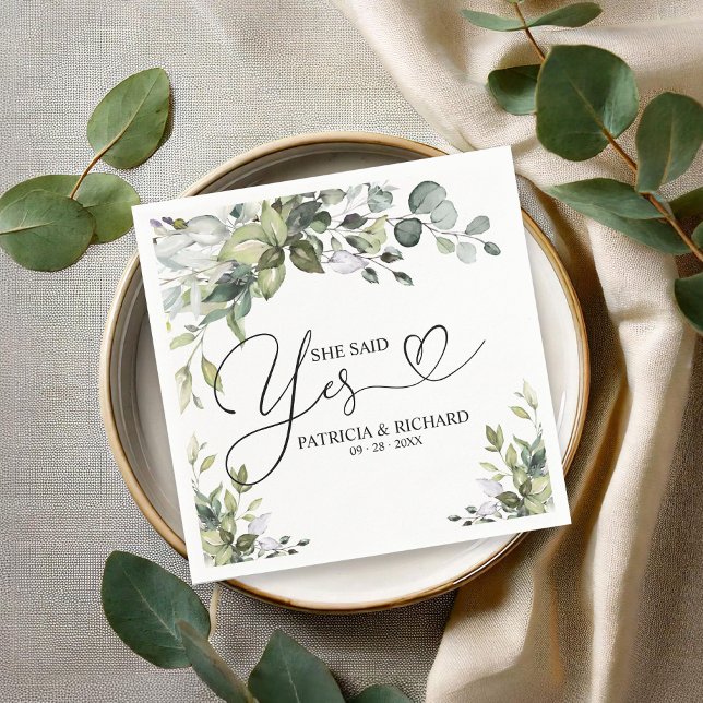 Guardanapo De Papel Ela Disse Sim Festa de noivado Bonita Napkins (Criador carregado)