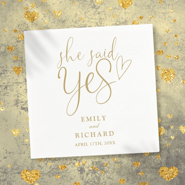 Guardanapo De Papel Ela Disse Sim Festa de noivado Elegante Dourada (She Said Yes Engagement Party Elegant Gold Napkins)