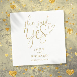 Guardanapo De Papel Ela Disse Sim Festa de Noivado Elegante Dourado
