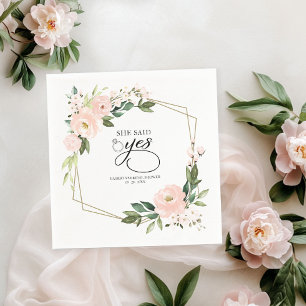 Guardanapo De Papel Ela Disse Sim Floral Rosa Geométrico Chá de Noiva