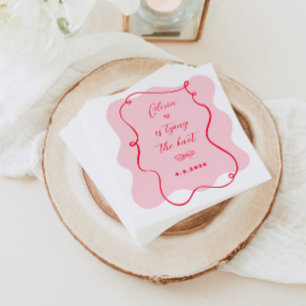 Guardanapo De Papel Ela é casando, cor-de-rosa e moldura vermelha