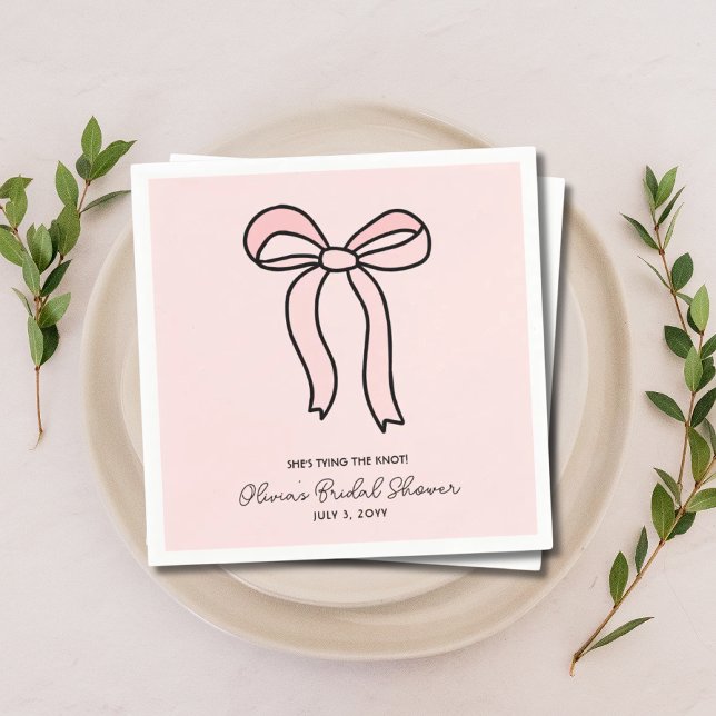 Guardanapo De Papel Ela é Casando de Arco rosa (She's Tying The Knot Blush Pink Bow Bridal Shower Napkins
)