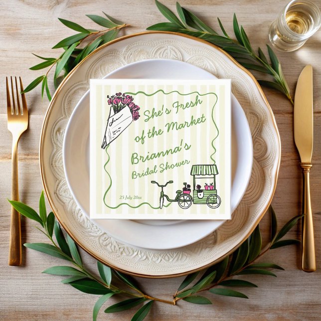 Guardanapo De Papel Ela é nova do mercado de noiva personalizado (She's fresh of the market bridal shower custom napkins template personalized table decor)