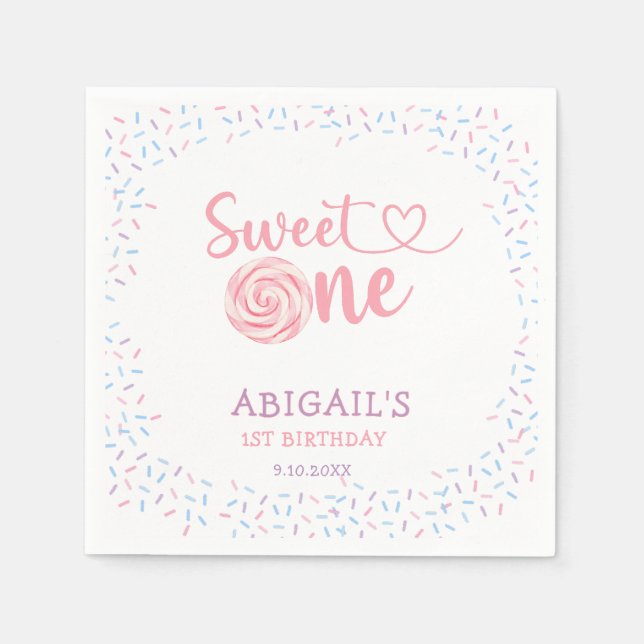 GUARDANAPO DE PAPEL ELA É UMA PRIMEIRO ANIVERSARIO DOCE DE CANDY (Frente)