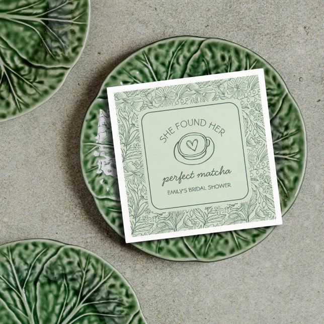 Guardanapo De Papel Ela Encontrou Seu Chá Verde Matcha Perfeito para C (She Found Her Perfect Matcha Green Bridal Shower Napkins)