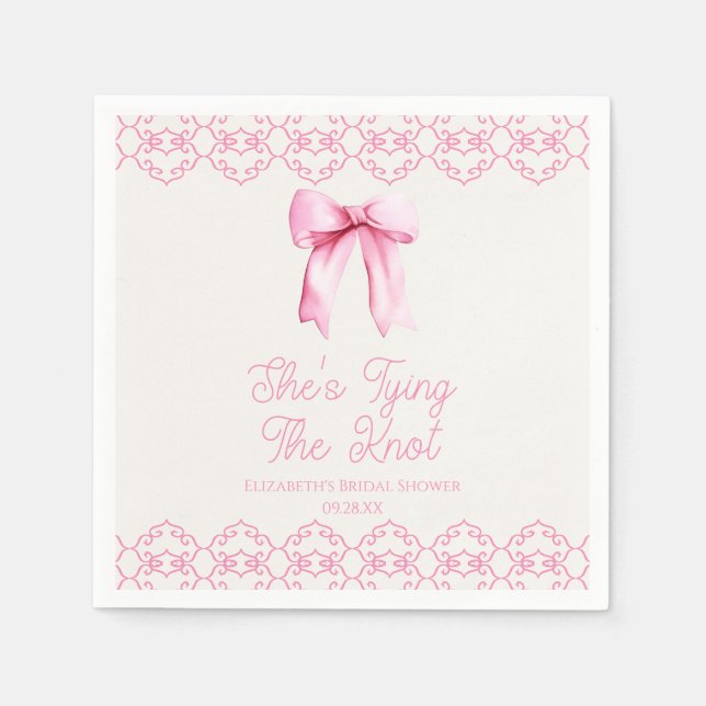 Guardanapo De Papel Ela Está Amarrando o Laço Rosa Chá de Noiva (Frente)