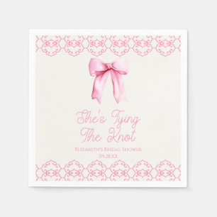 Guardanapo De Papel Ela Está Dando o Nó Rosa Arco Casamento