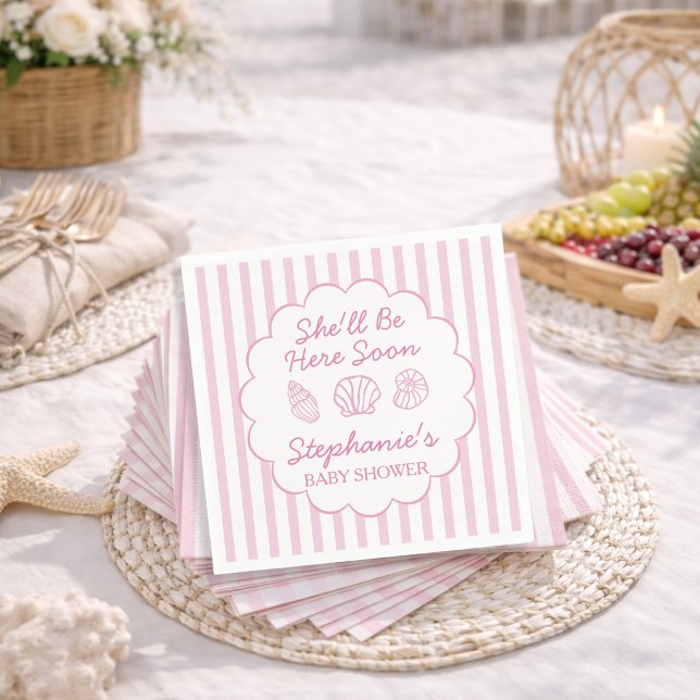 Guardanapo De Papel Ela Estará Aqui Em Breve Conchas do Mar Rosa Chuve (Criador carregado)