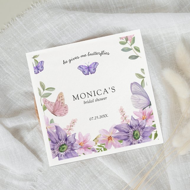 Guardanapo De Papel Ele dá a ela Chá de Bebê Elegante (he gives her butterflies bridal shower napkins)