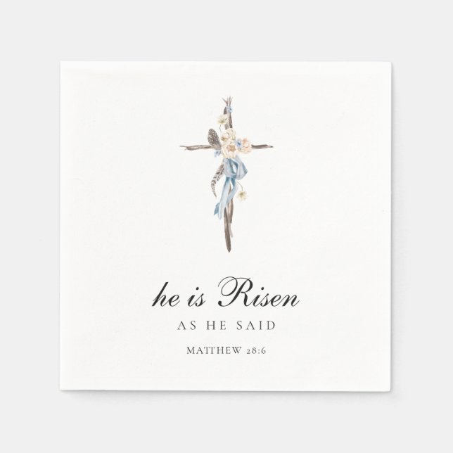 Guardanapo De Papel Ele é Risen | Páscoa Azul Cruz  Napkins (Frente)
