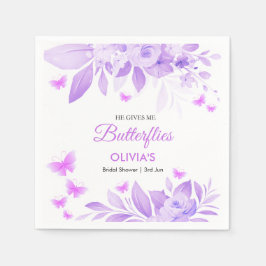 Guardanapo De Papel Ele Me Dá Borboletas no Estômago Chá de Noiva Roxo