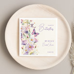 Guardanapo De Papel Ele me dá o chá de panela das borboletas impresso<br><div class="desc">Ele me dá borboletas encantadas chá de panela de verão primavera de jardim  impressos guardanapos modelo personalizados decor de louça,  flores de primavera de lavanda púrpura pastel e borboletas impressas guardanapos personalizados para o chá de panela de borboletas</div>