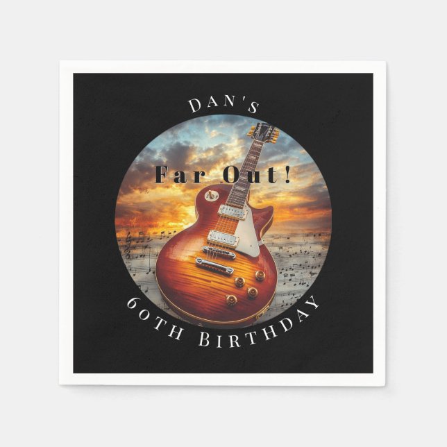 Guardanapo De Papel Electric Guitar Ocean Sunset Music Notes (Frente)