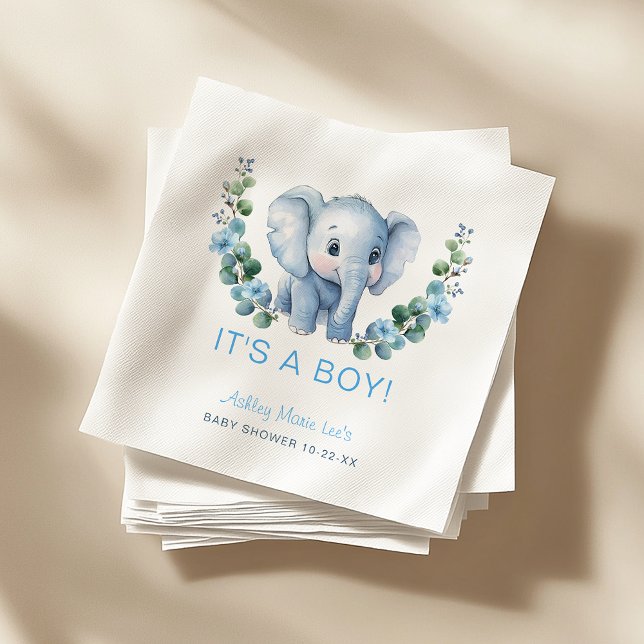 Guardanapo De Papel Elefante Azul É um Chá de fraldas Garoto Nápoles - (It's A Boy Baby Shower Napkins)
