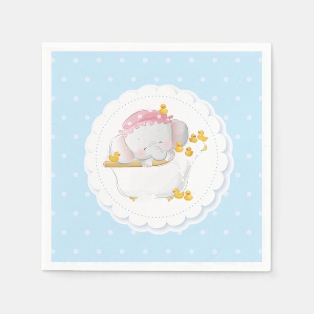 Guardanapo De Papel Elefante Bath Blue Bolinhas (Frente)