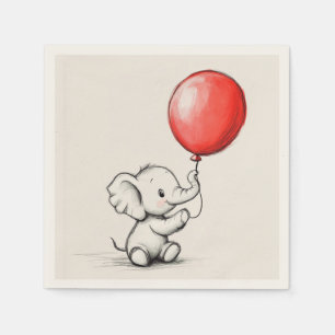 Guardanapo De Papel Elefante-bebê amistoso com papel-balão vermelho