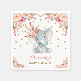 Guardanapo De Papel Elefante Boêmiano Papel Floral Dourado Rosa-Rosa N