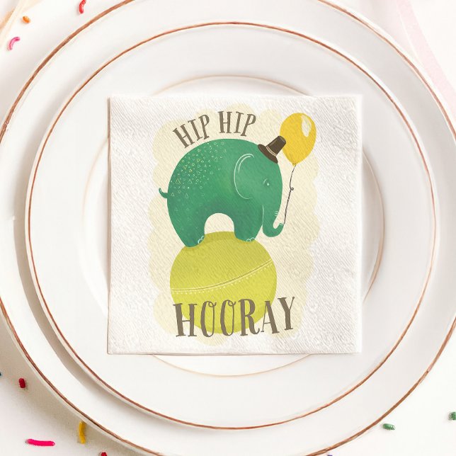 Guardanapo De Papel Elefante bonito. Hip Hip Hooray animal aniversário (Criador carregado)