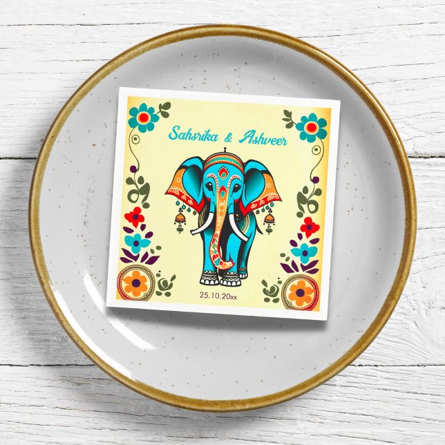 Guardanapo De Papel Elefante branco do ornamentado de casamento indian (Indian wedding ornate whimsical elephant  wedding tableware personalized napkins)