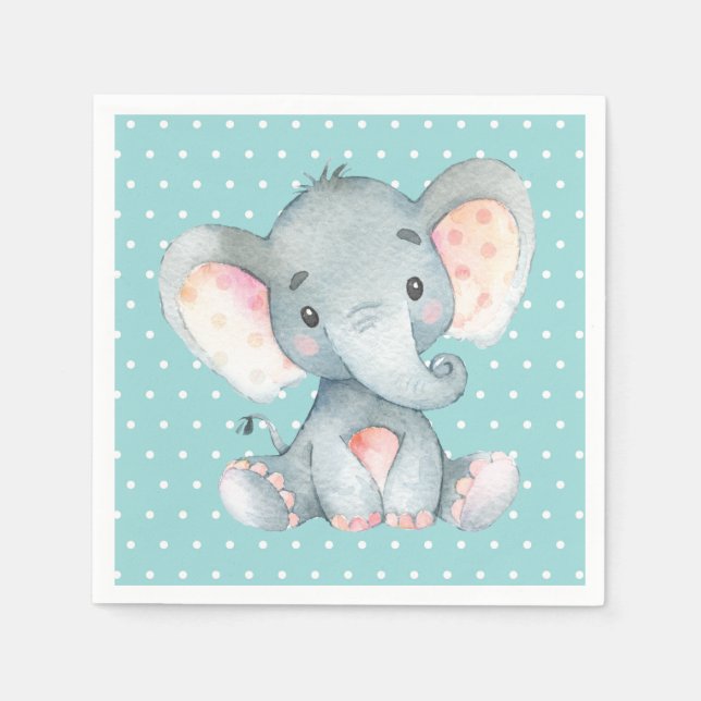 Guardanapo De Papel Elefante Chá de fraldas Aqua Teal Turquoise Napkin (Frente)